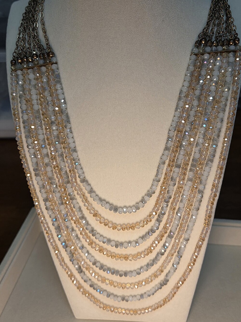 Multi-Strand Crystal Bead Bronze Necklace